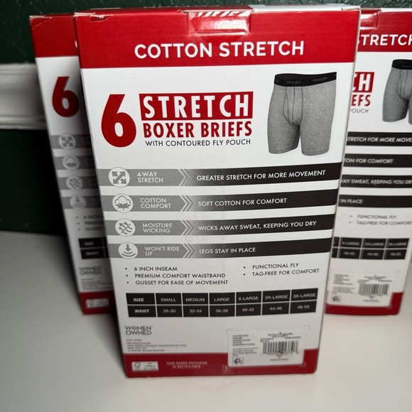 NEW-Wrangler 6 packMen's Boxer Briefs Cotton Stretch Black Gray Red S,M,L,XL - Picture 4 of 6